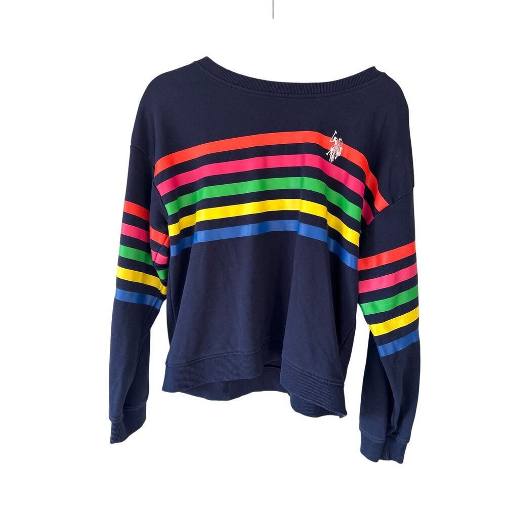U.S. Polo Assn. Blue Rainbow Stripe Long Sleeve Sweatshirt Large